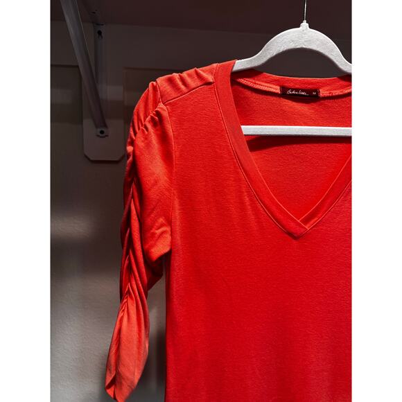 Barbara Lesser Women's Blouse Ruched Sleeve Coral Size Medium - Picture 2 of 8